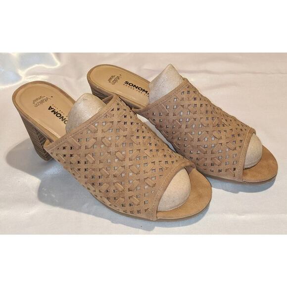 Sonoma Vitalize by Ortholite Open Toe Mules Block Heels Carreen Taupe Size 9.5 M - Picture 2 of 10